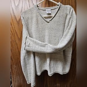 Columbia v-Neck Roll Edge Sweater XL Tan Pullover Blend Fabric